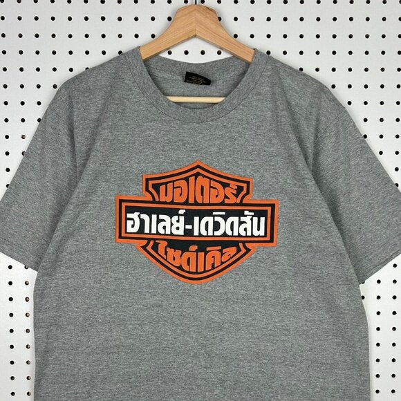 Harley Davidson Motorcycle‎ Biker T Shirt Size Large Thailand Thai Rare Gray - Picture 1 of 6